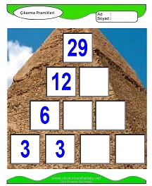 okul öncesi çocuklar için Çıkarma Pramidi çalışma sayfaları